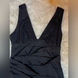 Black ruffle silk like mini dress